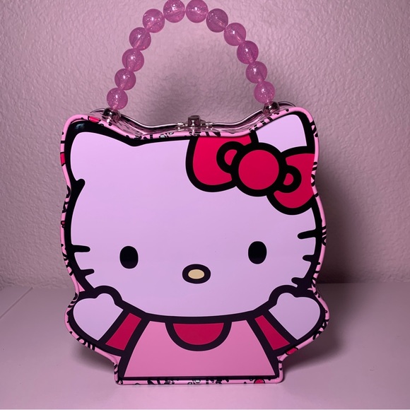 NEW Hello Kitty Tin Lunchbox Metal Box Pink Pearl handle Collectible Box - Picture 4 of 12